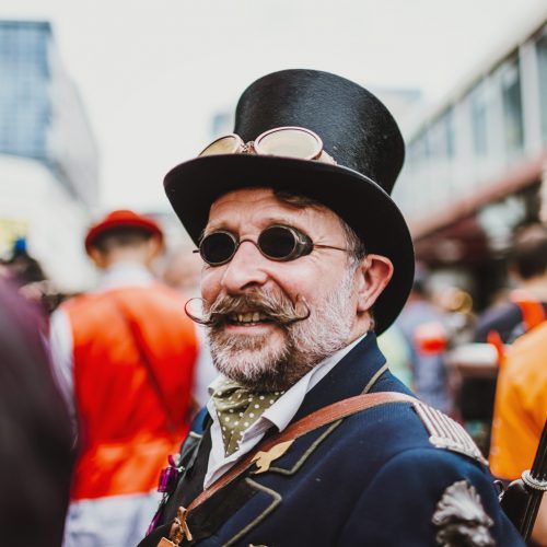 Close up of a steam punk man